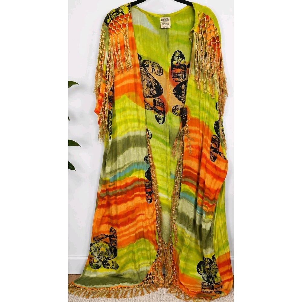 Black Magic India Ritual Robe Kaftan African Tribal Tie Dye Fringe Boho Witchy